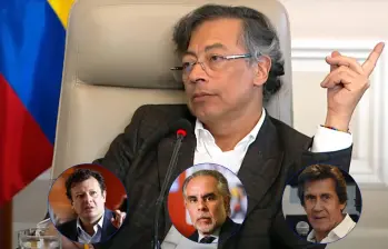 El presidente Gustavo Petro. Abajo, Hollman Morris, gerente de RTVC; Armando Benedetti, ministro de Interior, y Ricardo Leyva, empresario de conciertos. Fotos: Colprensa