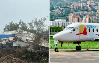 A un lado, el ensamblaje del avión, completamente destruido, denota lo violento del impacto. Al otro, una imagen de cómo era el modelo del avión. FOTOS: Cortesía Luis Miguel Galeano y tomada de X @copter_colombia