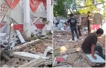 Los destrozos del fuerte terremoto en Indonesia. FOTO: Captura video de redes sociales @eSPAINews_