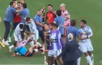 Así comenzó la pelea entre jugadores de Argentina y España tras la final del Mundial. Foto: captura de video redes sociales