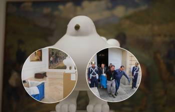 La Paloma de la Paz, de Fernando Botero, salió en medio de un estricto protocolo de la Casa de Nariño. Fotos: Colprensa y redes sociales