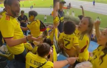 En video quedó registrado al Congresista Agmeth Escaf discutiendo y a integrantes de la familia del jugador Luis Díaz discutiendo en una de las gradas del estadio. FOTO: Captura video Twitter 