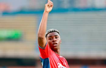 El futbolista Jhon Edwin Montaño, quien llegó al DIM como refuerzo a inicios del 2026, anotó los dos goles del Medellín en el juego de ida contra Vasco. Foto: Manuel Saldarriaga 