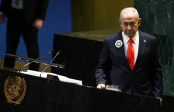 Netanyahu llegando a dar su discurso ante Naciones Unidas. FOTO: AFP