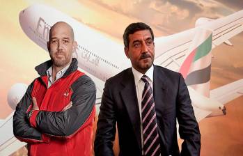 Ahmed bin Saeed Al Maktoum, dueño de Emirates (izq.); y Frederico Pedreira, CEO de Avianca (der.) FOTO EL COLOMBIANO Y EMIRATES