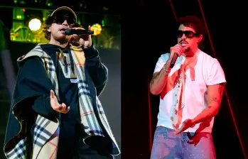 A la izquierda Jesús Ortiz Paz, cantante de Fuerza Regida, a la derecha, Bad Bunny. Fotos Getty. 