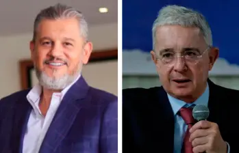 El estratega digital de la campaña, Carlos Suárez, y el expresidente de la República, Álvaro Uribe. FOTO CORTESÍA Y COLPRENSA
