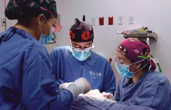 Los cirujanos Simón Aristizábal y Mónica Restrepo, en medio de una de sus intervenciones quirúrgicas. FOTO cortesía