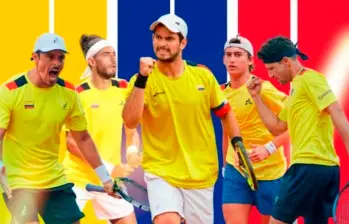 Cristian Rodríguez, Adriá Soriano, Nicolás Mejía, Miguel Tobón Jr. y Nicolás Barrientos, integrantes del equipo de Colombia en Copa Davis. FOTO CORTESÍA FEDECOLTENIS