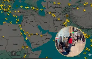Así luce el tráfico aéreo en Medio Oriente. FOTO TOMADA DE X Y DE PANTALLAZO DE Flightradar24