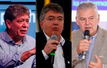 Bruce Mac Master, presidente de la Andi (izq.); Mauricio Cárdenas, exministro de Hacienda (centro), y Jaime Alberto Cabal, presidente de Fenalco (der.) celebraron la caída de la consulta popular. FOTO COLPRENSA