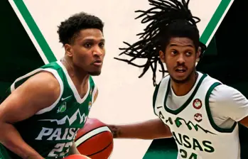 Brandon Weatherspoon y Vicent Cole, son los dos estadounidense que llegaron a Paisas para aportar cestas y espectáculo. FOTO MANUEL SALDARRIAGA Y CAMILO SUÁREZ 