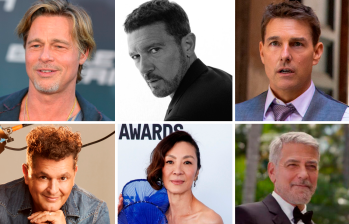 De izquierda a derecha. Arriba: Brad Pitt, 60 años; Antonio Banderas, 63; Tom Cruise, 61. Abajo: Carlos Vives, 62; Michelle Yeoh, 61 y George Clooney, 62. FOTOS Archivo y Cortesías