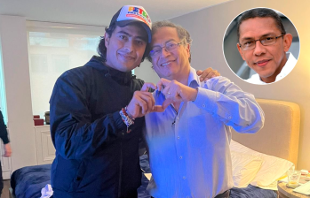 En la imagen Nicolás Petro Burgos junto a su papá, el presidente Gustavo Petro y en la foto detalle Eduardo Noriega, miembro del partido Colombia Humana. FOTO CORTESÍA