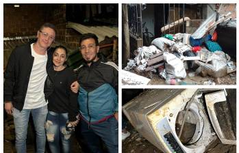 a la izquierda, Sandra Zuluaga junto a su hermano. A la derecha, las pertenencias de la familia destruidas por la borrasca del pasado 30 de octubre en Santa Rita, Zamora. FOTO: Cortesía