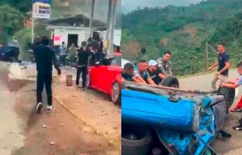 Una persona murió y diez más resultaron heridas por accidente automovilístico durante carrera en el Quindío. Foto: Pantallazos tomados de video publicado en cuenta de X @ultimahoraenx.