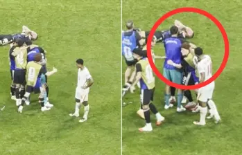 Tras el pitazo final, Jude Bellingham golpeó a Valentín Barco durante el festejo argentino. FOTO: Tomado de X: @cesarbaezc