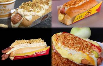Los perros calientes destacados combinan tradición local, creatividad urbana y el respaldo de datos reales de consumo. De izq. a der., arriba: Los Perritos y Los Quesudos. Abajo: Los Perritos del Norte y Los Famosos Puro Queso. FOTOS: cortesía