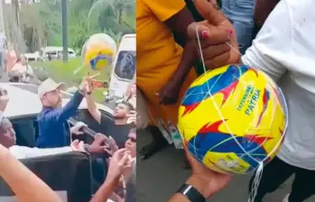 Desde una camioneta, De la Espriella lanzó balones con el logo de su recién avalado partido político “Defensores de la Patria”. FOTO CORTESÍA