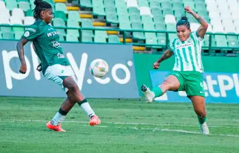 Manuela González marcó para el verde en su visita al Deportivo Cali, por el duelo de ida de la semifinal de la Liga Femenina. FOTO CORTESÍA ATLETICO NACIONAL 
