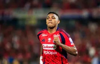 El delantero Brayan León hace parte de los viajeros que el DIM llevo a Pereira para el duelo por la fecha 19 de la Liga Betplay. FOTO CAMILO SUÁREZ 