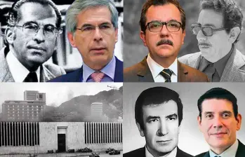 Padres e hijos unidos por la justicia: los magistrados del Palacio y sus descendientes, hoy abogados que continuaron su camino en el Derecho. FOTOS: COLPRENSA, REDES SOCIALES MEDELLÍN & DURÁN ABOGADOS, COLEGIO CLAUSTRO MODERNO, CORTESÍA