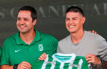 El presidente de Nacional, Sebastián Arango Botero, junto a James Rodríguez. FOTO ATLÉTICO NACIONAL
