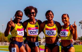 María Camila Maturana, Danna Bánquez, Angélica Gamboa y Marleth Ospino lograron oro en los 4x100 metros planos del atletismo con tiempo de 44,36 segundos. Triunfaron ante Chile (44,65) y Brasil (44,79). FOTO: PANAM SPORTS