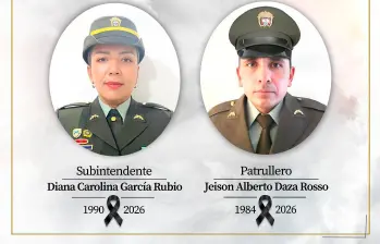 La subintendente Diana García, de 36 años, y el patrullero Jeison Daza, de 42, trabajaban para la Policía de Tránsito y Transporte. FOTO: CORTESÍA DE POLICÍA.