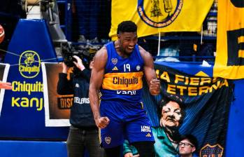 Andrés Ibargüen celebra uno de sus puntos en la obtención del título con Boca Juniors en la Liga de Argentina. FOTO cortesía dpb