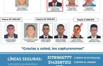 Cartel de los más buscados por afectaciones a los defensores de derechos humanos y firmantes de paz en Antioquia. FOTO: GOBERNACIÓN DE ANTIOQUIA