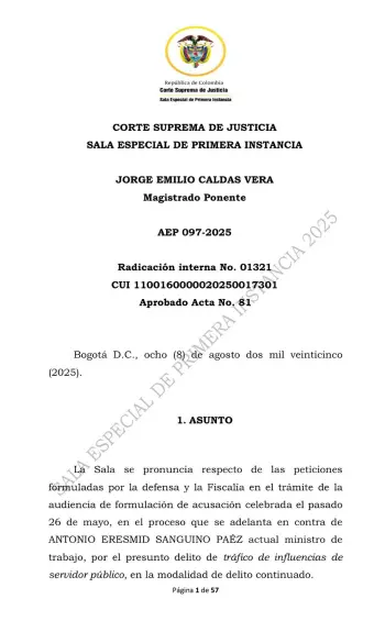 Antonio Sanguino, ministro de Trabajo, irá a juicio por escándalo del carrusel de la contratación de Bogotá