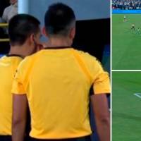 En las imágenes se observa la acción que fue anulada por fuera de lugar. FOTOS PANTALLAZOS DE LA TRANSMISIÓN DE WIN SPORTS+