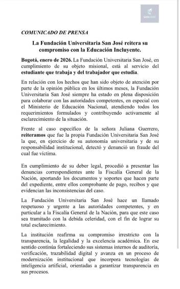 Fundación San José se declara víctima y denuncia a Juliana Guerrero ante la Fiscalía