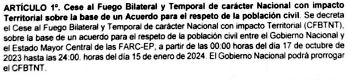 Apartado de decreto de negociación y cese al fuego. 