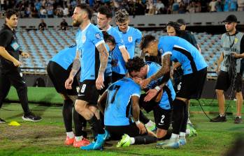 Festejo de los uruguayos en el primer gol anotado frente a Colombia. FOTO: Tomada de X @CONMEBOL