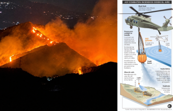 En Antioquia se han reportado 12 incendios en lo que va de agosto. Varios han tenido que ser controlados con helicópteros Black Hawk. Foto: cortesía y EL COLOMBIANO.