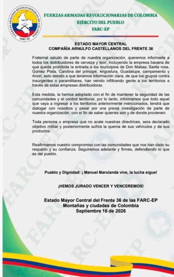 Extorsiones en ocho municipios de Antioquia afectan precios de cerveza y aguardiente
