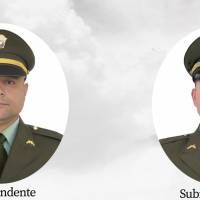 Estos son los subintendentes Hugo Armando Castaño Morales y Melquiades de Jesús Arismendy Pérez, asesinados por cuatro hombres en motocicletas, que al parecer, pertenecían a las disidencias de las Farc en el municipio de Anorí, Nordeste de Antioquia. FOTO: Policía Nacional