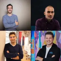 Brynne Rojas, CEO de Habi; Simón Borrero, CEO de Rappi; Juan Hincapié, CEO de Erco Energía; Santiago Suárez, CEO de Addi; José Vélez, CEO de Bold; y David Ortíz, CEO de Siigo. FOTO: Forbes