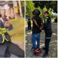 Además de la captura, al motociclista le fueron impuestos los comparendos relacionados con las infracciones detectadas y la motocicleta quedó inmovilizada. FOTOS Alcaldía de Medellín. 
