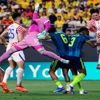 Colombia iguala parcialmente frente a Croacia. FOTO PANTALLAZO TOMADO DE LA TRANSMISIÓN DE TELEVISIÓN