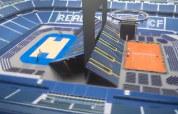 Así será adecuado el Santiago Bernabéu para recibir a los tenistas que disputarán el Madrid Open en abril. FOTO: Captura de video