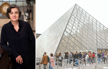 A la izquierda Laurence des Cars. A la derecha el Louvre que hizo su más famosa renovación de la pirámide a mediados de los ochenta. Fue diseñada por el arquitecto I. M. Pei. FOTO EFE/EPA/YOAN VALAT