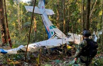 Así fue encontrada la avioneta, dos semanas después del accidente en Solano, Caquetá. FOTO: Cortesía Aerocivil