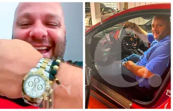 En un video, Miguel Quintero aparece chicaneando con un Rolex, y en una foto se muestra conduciendo un Ferrari. FOTOS: CORTESÍA