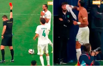 El momento en el que Nader Ghandri fue expulsado y cuando regala su camiseta. FOTOS PANTALLAZOS TOMADOS DE X