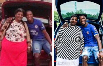 La imagen de la foto que recrearon Moisés Caicedo y su mamá, antes y ahora. FOTO @ChelseaFC