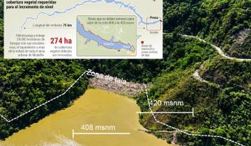 EPM planea culminar en septiembre la poda de la zona inundable y aprovechar la temporada de lluvias para llevar el embalse de Hidroituango a la cota 420 en noviembre. FOTO CORTESÍA EPM