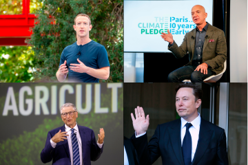 De izq. a der. Mark Zuckerberg, fundador de Meta, Jeff Bezos, fundador de Amazon, Bill Gates, fundador de Microsoft y Elon Musk, fundador de SpaceX. Fotos: Getty.